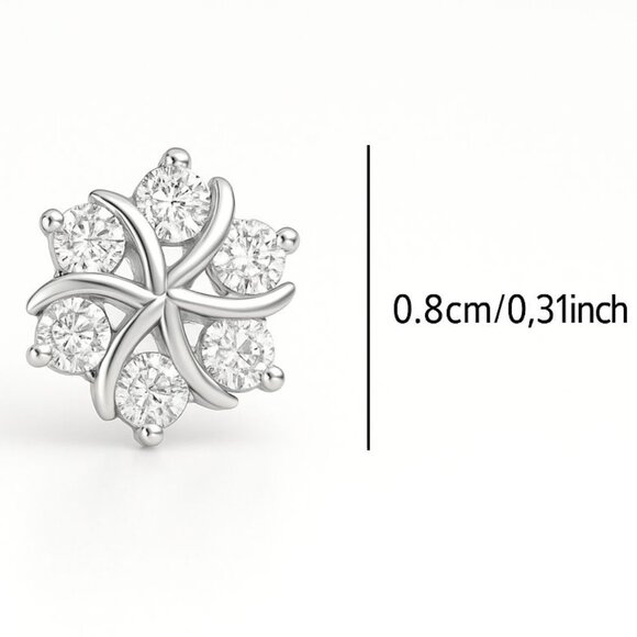 Dainty Floral S925 Silver Stud Earrings – 0.8cm / 0.31in - Picture 2 of 5